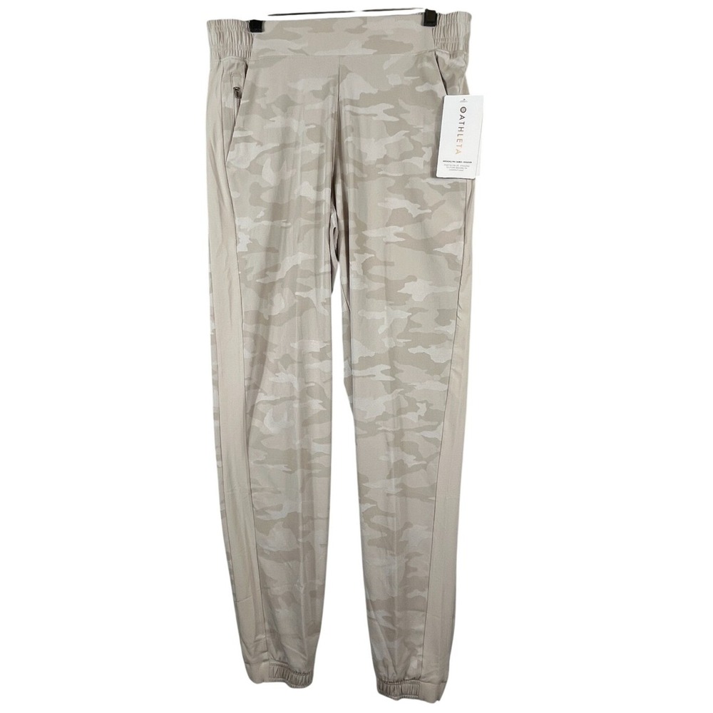Athleta Womens 8 Tall Brooklyn Camo Jogger Zip Pockets Stretch Light Khaki NWT